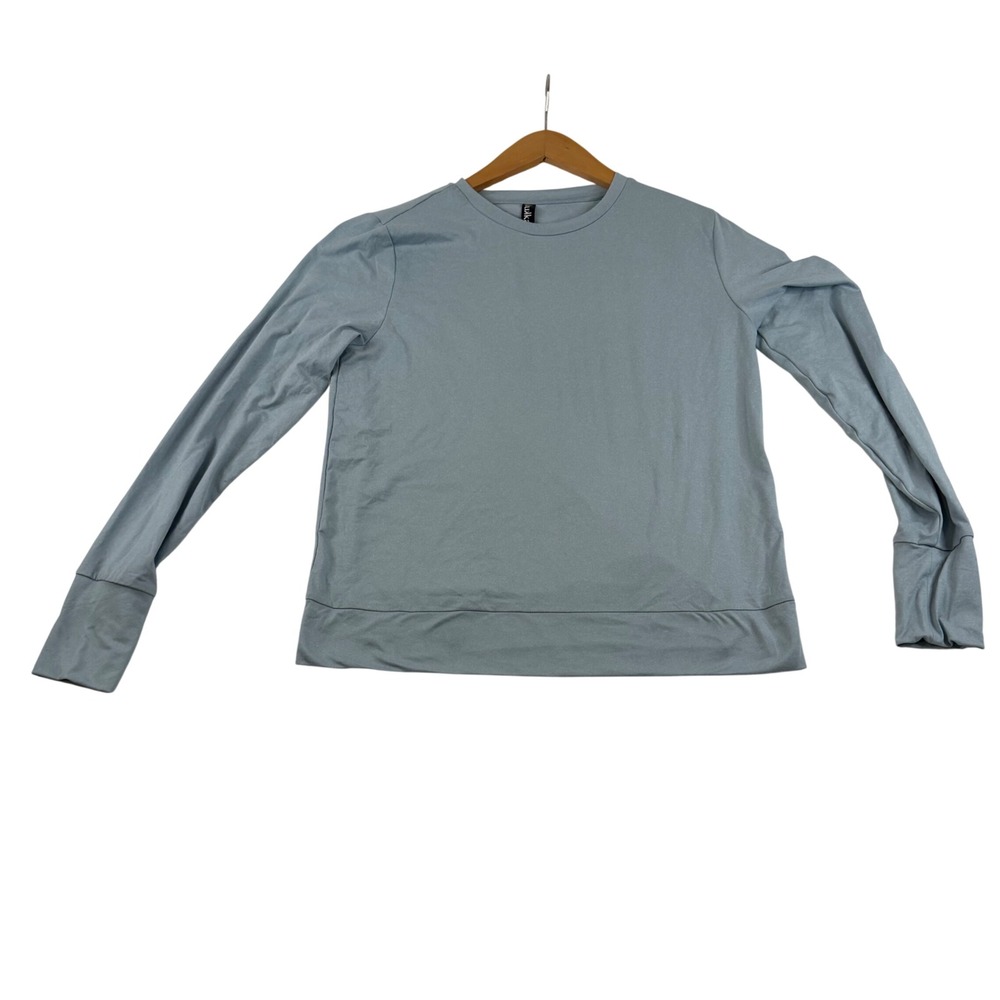 Lukka Lux Womens Long Sleeve Activewear Top Dusty Blue Crew Neck Size S 1924